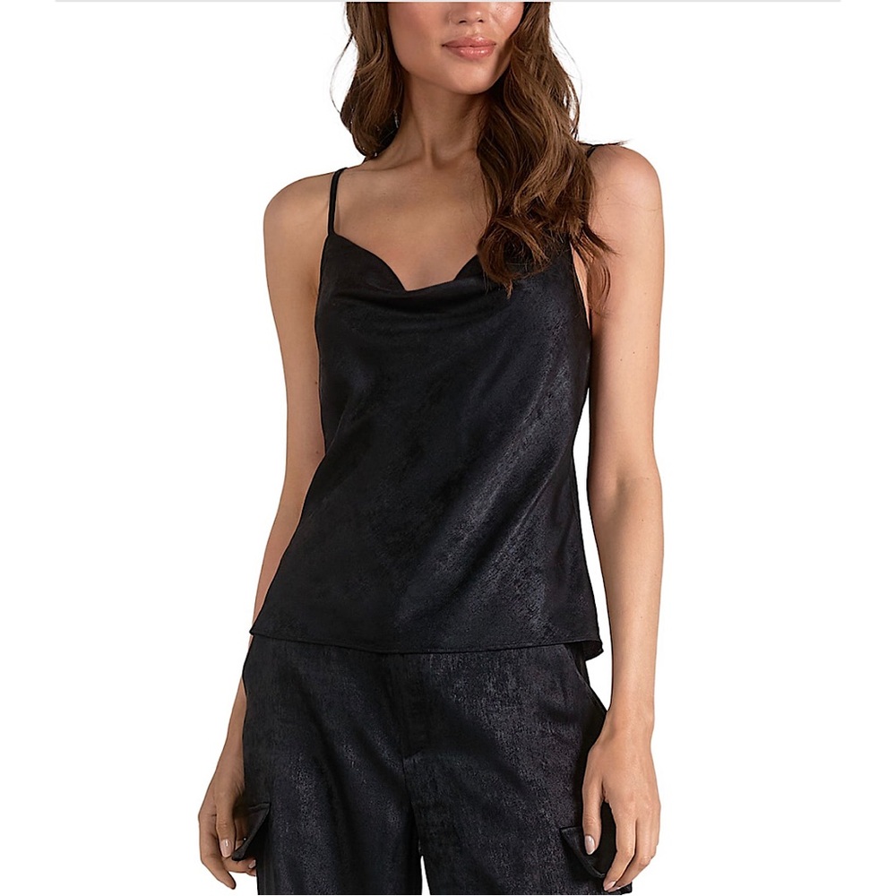 Elan Cowl Neck Camisole Top Black SMALL
